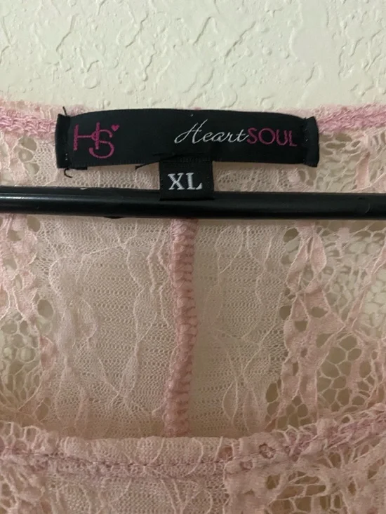 HeartSoul Y2K Darling Blush Pink Lace Short Sleeve Blouse - Picture 13 of 14